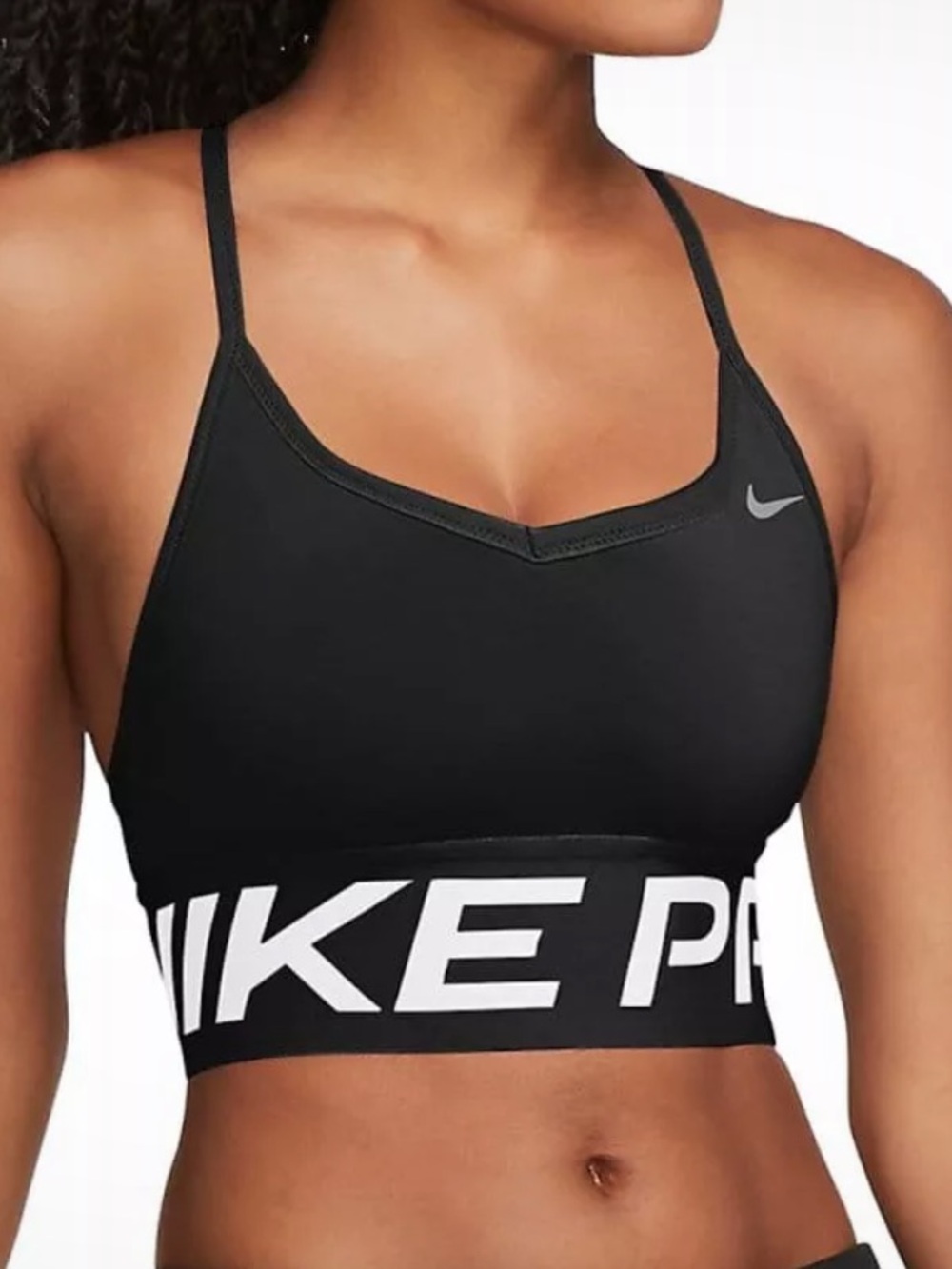 Nike Pro Indy Black Logo Elastic-Band Sports Bra with Strappy Back